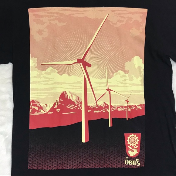Vintage OBEY CLEAN ENERGY Windpower Screen Print T-Shirt - Shepard Fairey - Picture 2 of 4